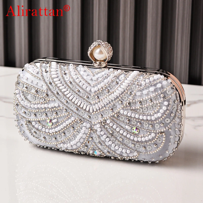 

Alirattan 2026 New Women Party Day Clutch Pearl Beading Wedding Evening Bags With Shoulder Chain Handbags Holder