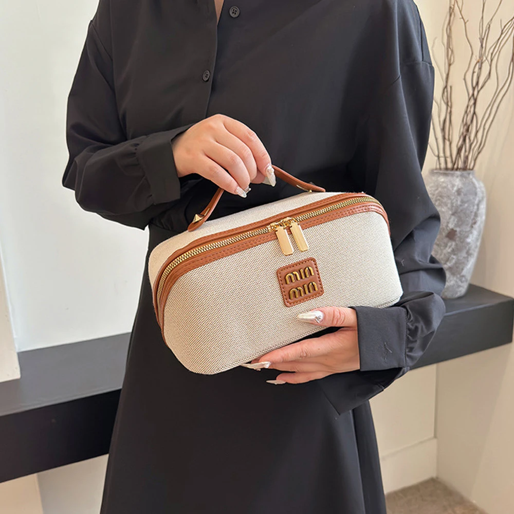 Travel PU Leather Makeup Bag,Large Capacity Cosmetic Bags for Women,Waterproof Portable Pouch Open Flat Toiletry Bag Makeup Bag