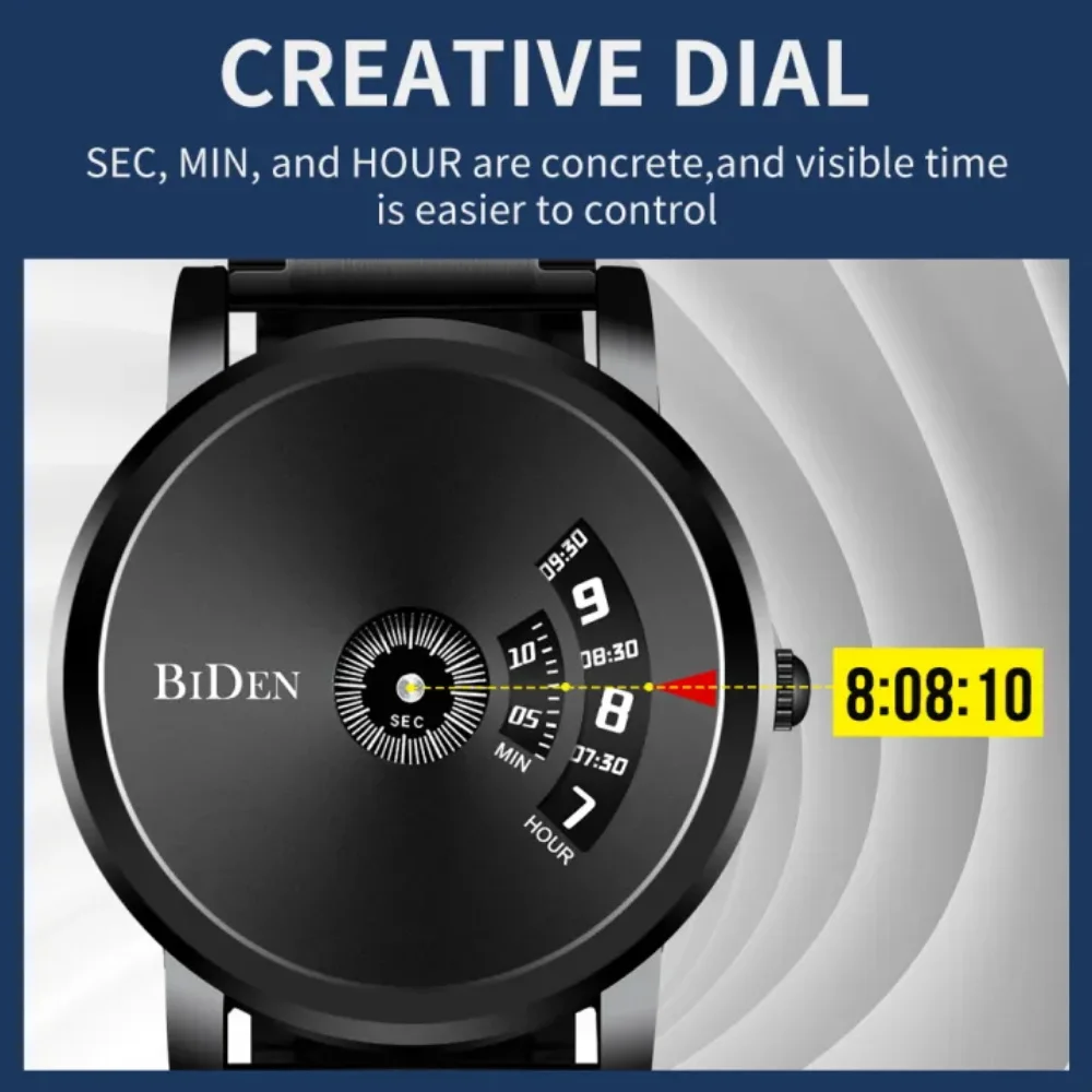 BIDEN Fashionable women's black quartz watch, unique dial, casual business watch, suitable for both men and women