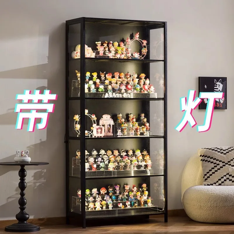 Light luxury glass door, solid wood figure, blind box model, dustproof, lighted display cabinet design, model cabinet