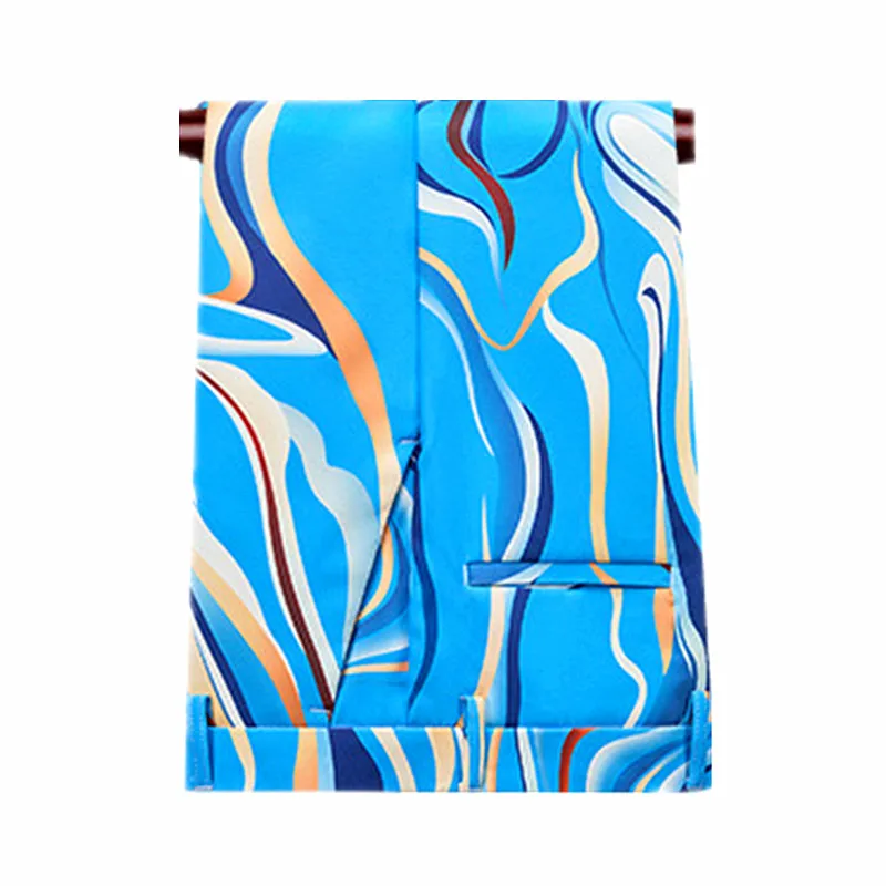 Fashionable Blue Men Suit Pants with Abstract Swirl Print - Perfect for Daily Styling Trousers. Asian Sizes M-5XL, 6XL.