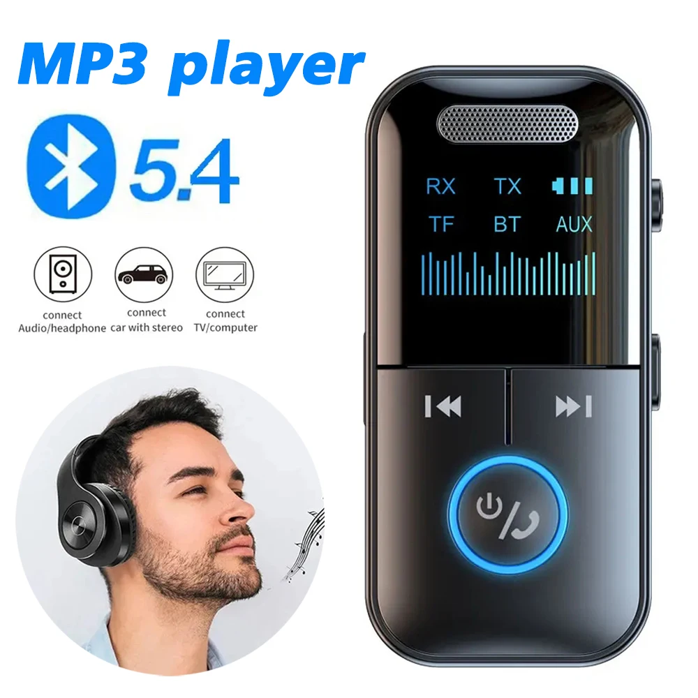 

LED bluetooth 5.4 Adapter Transmitter Receiver Wireless Audio 3.5mm AUX Music MP3 Player Supports TF Card for Speaker Headphone