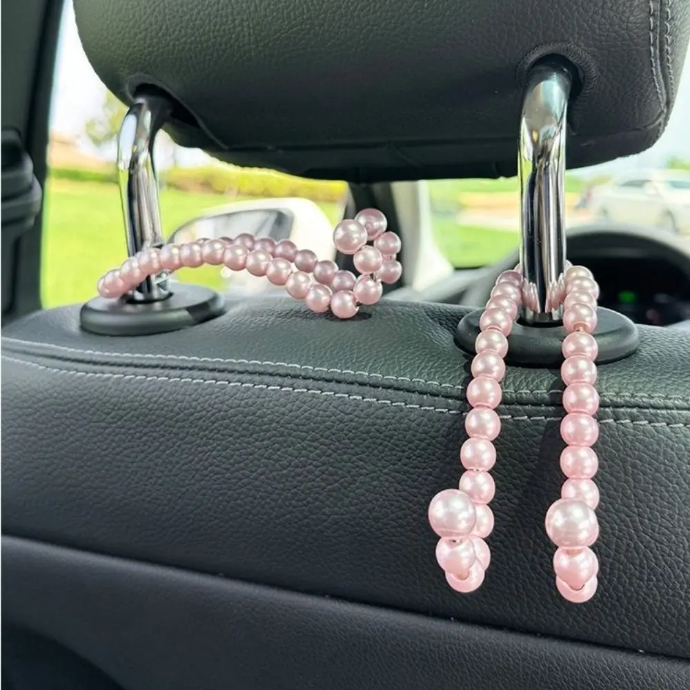 

2Pcs Hanging Car Rear Seat Hooks Rear Bearing Strong Storage Pearl Hanger Auto Hook Multi-Function Cute Car Seat Headrest Hooks