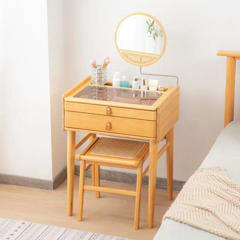 Small solid wood Japanese log bedroom bedside table dressing table