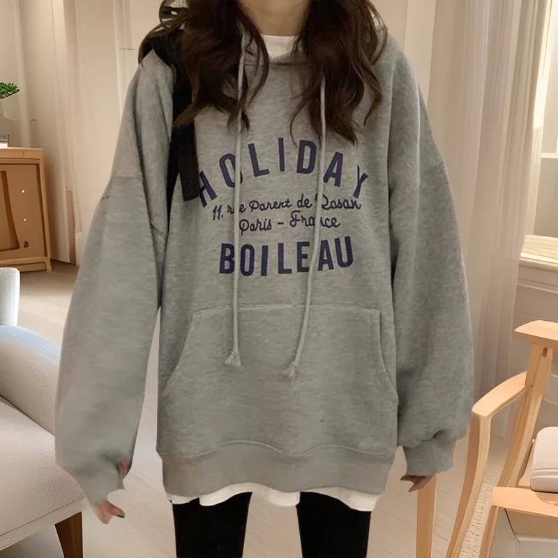 

Thin Hoodie Women's Autumn New Loose Korean Version with Hat Shirt Internet Celebrity Trending Polyester Fiber Long...