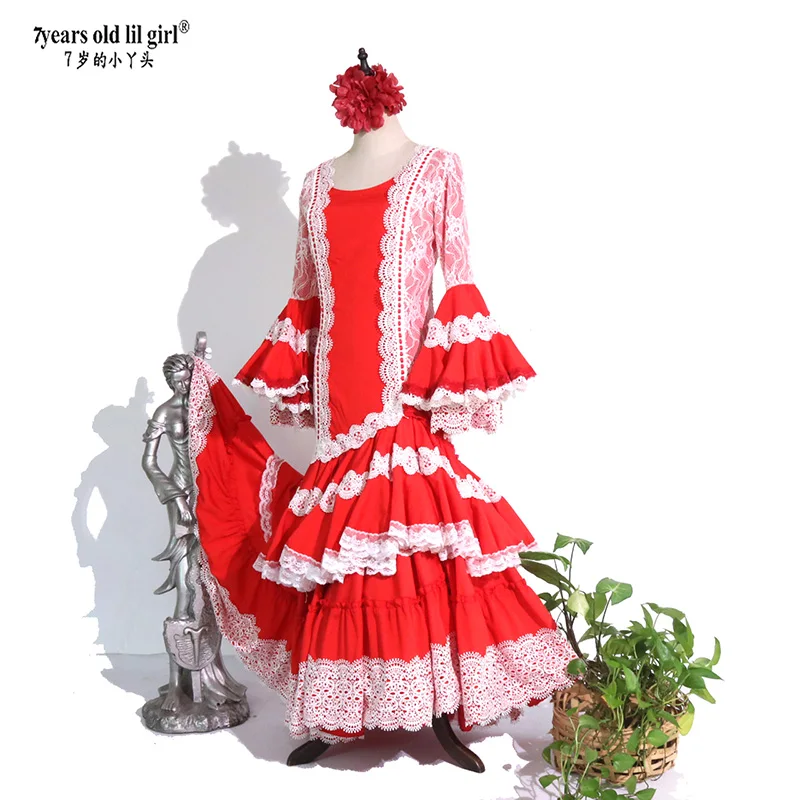 Dance Dress Spanish Flamenco Dance Italian Thickened  Skirt Multi layer ENE18