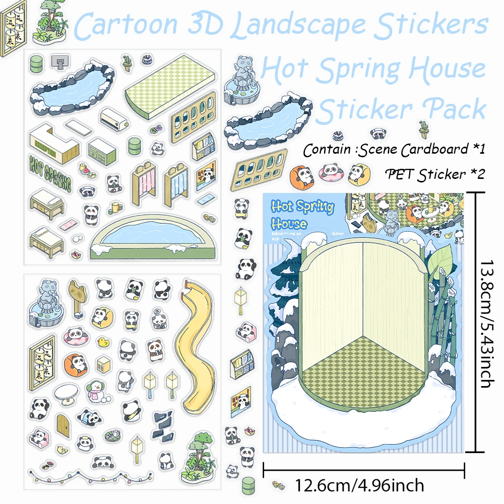 

Cartoon Hot Spring House Series 3D Landscape Stickers Miniature Scene DIY Handmade Toys Creative Gifts PET Transparent Stickers