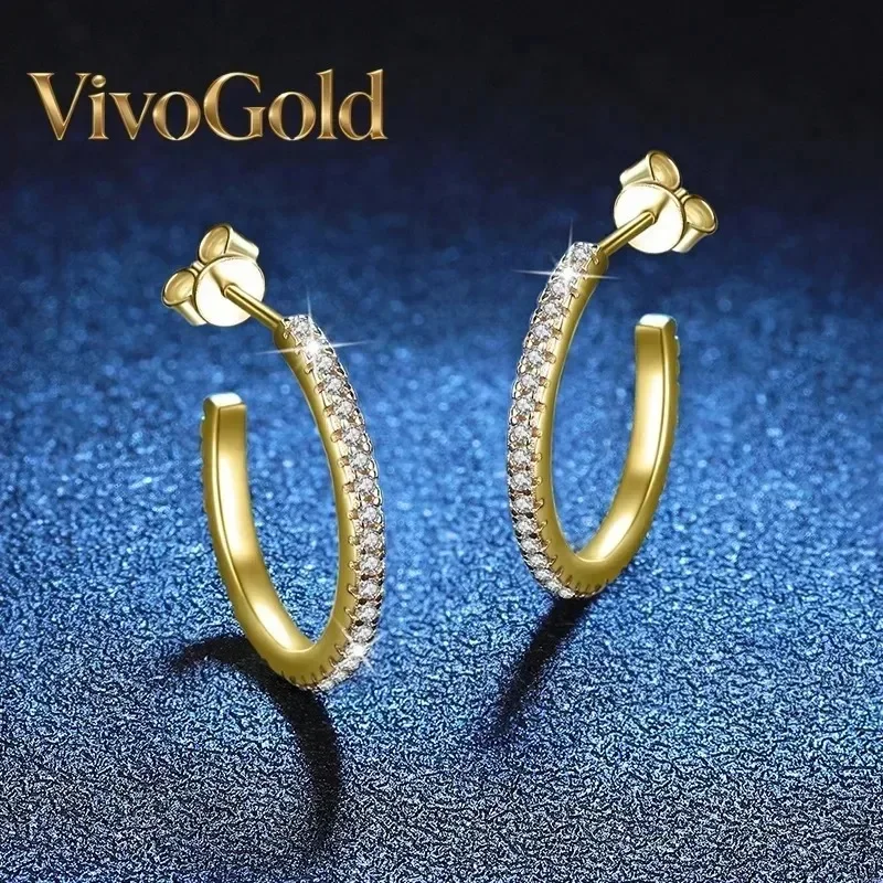 

VivoGold VivoGoldLuxury 100% Real 18k Gold Women's Diamond Earrings Full Diamond Moissanite Earrings