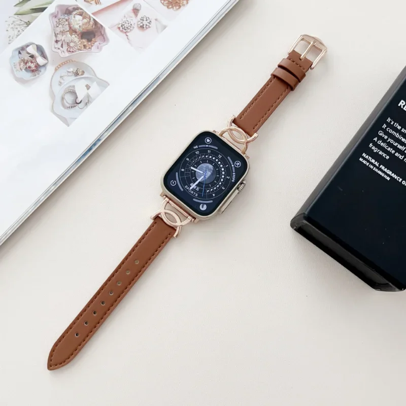 Small Waist D Shape Leather Strap For Apple Watch 41mm 45 44 40 42 38 49 ultra Correa Band For iWatch Series 8 7 SE 6 5 4