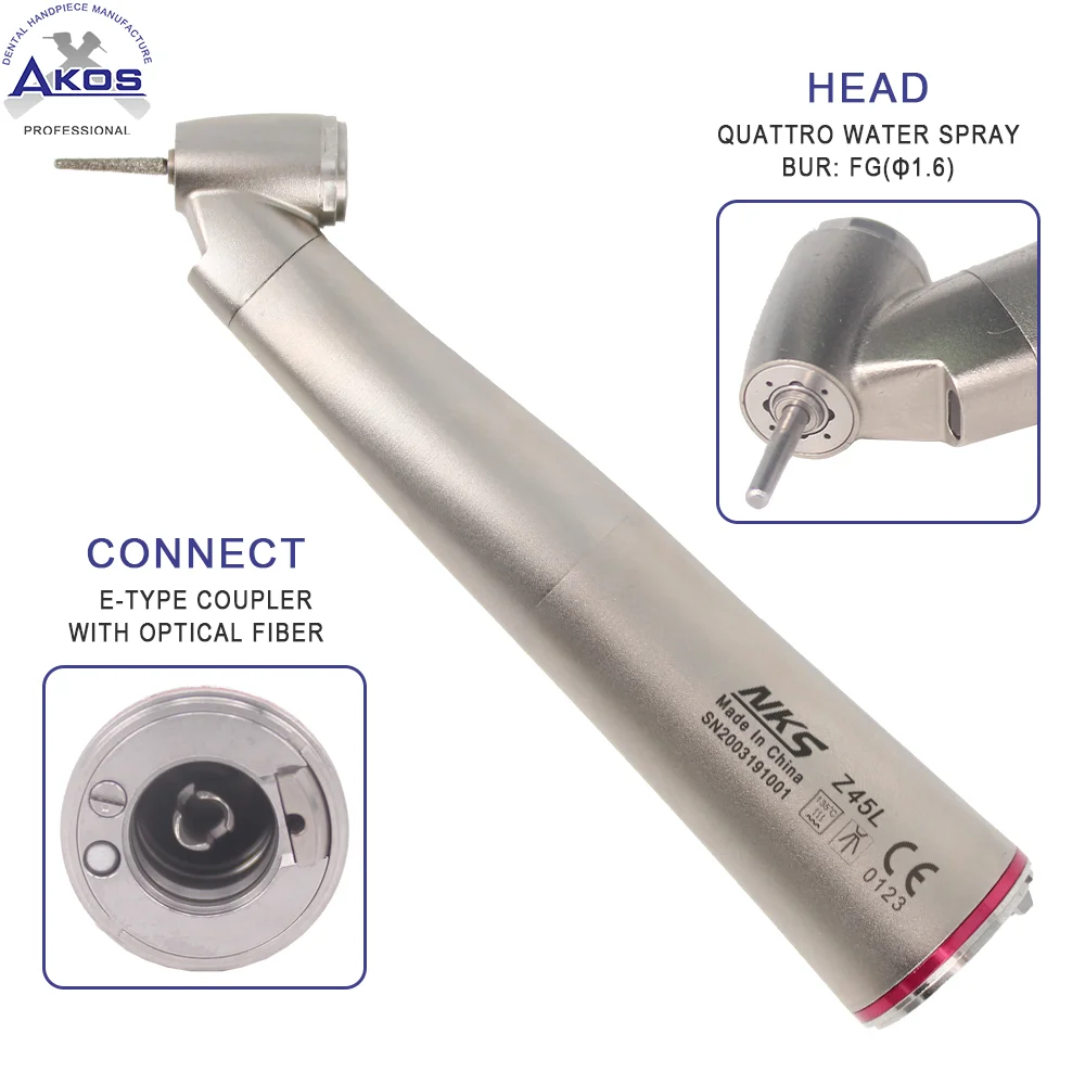 Dental 45 degree head surgical handpiece 1:4.2 red ring increasing low speed air turbine Led contra angle handpiece