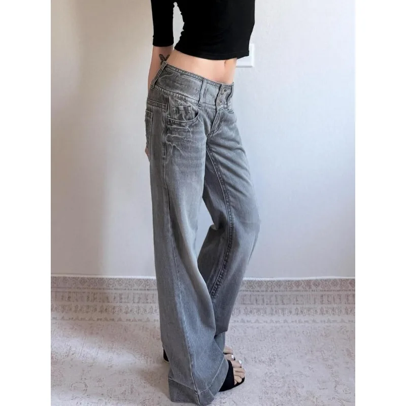 

Модные стрейчевые длинные джинсы в винтажном стиле Y2K для женщин: уличные, с низкой посадкой, свободные, прямые, широкие, в стиле бойфренд