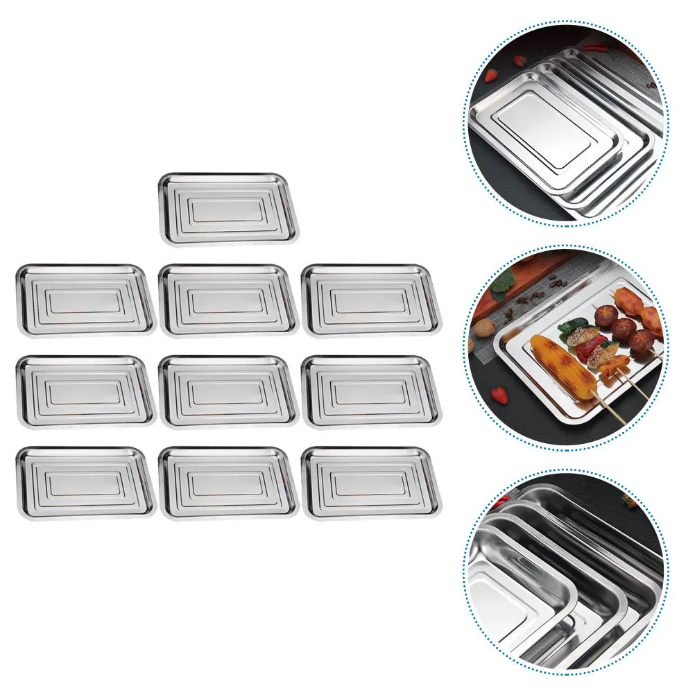 

10Pcs Stainless Steel Roast Fish Tray Polished Finish Multi-Function Food Plate for Kitchen Bbq Party Salad Serving Appetizer