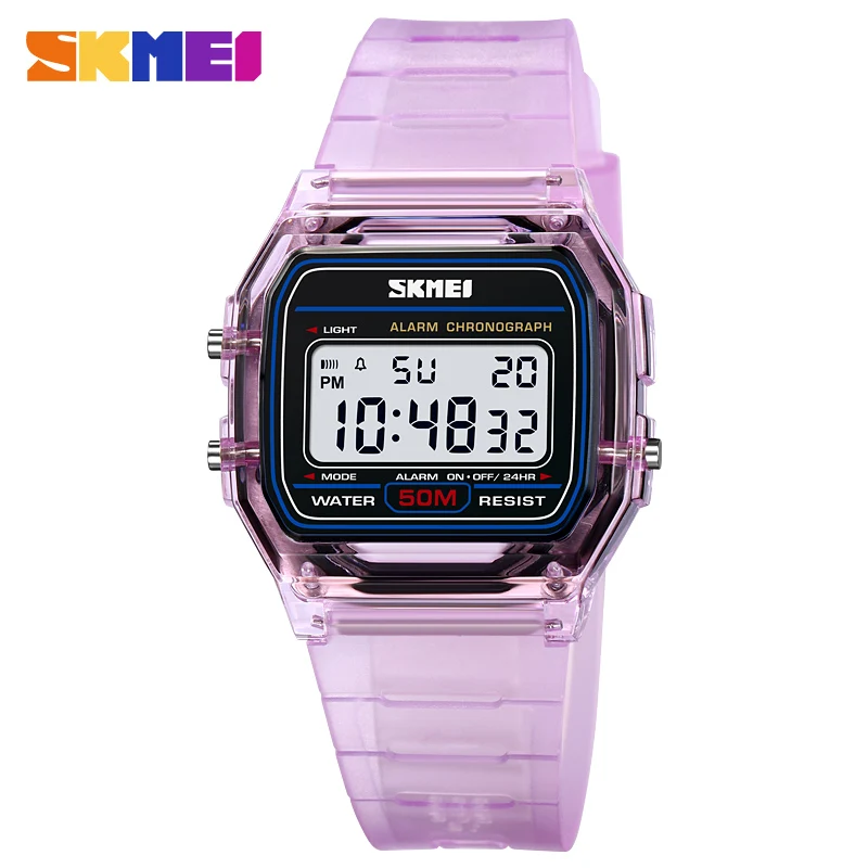 

SKMEI 2056 Transparent TPU Strap Ladies Wristwatch Shockproof Back Light Display Stopwatch Digital Watches Women reloj mujer