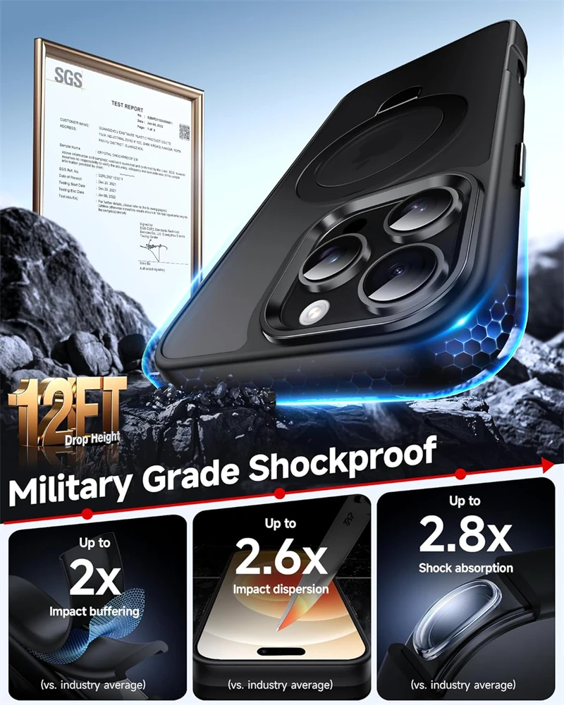 Metal Ring Stand Magnetic Case for IPhone Air 17 16 15 13 12 11 Pro Max 14 Plus 17Pro 16Plus Magsafe Matte Cover with Lens Flim view 3