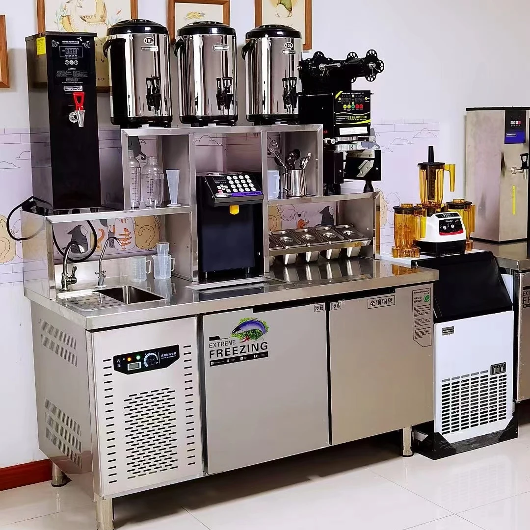 

1.5meters Custom bubble tea machine With Coffee shop equipments refrigerate working water boba bar Milk tea counter