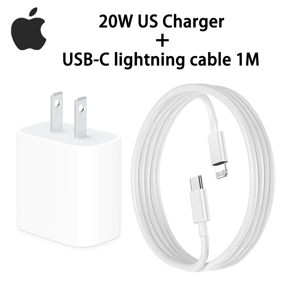 Original 20W USB-C Power Adapter For iphone 16 15 14 13 mini Pro Max Type C fast charger for Apple Cable for iPhone X XS 12 Plus