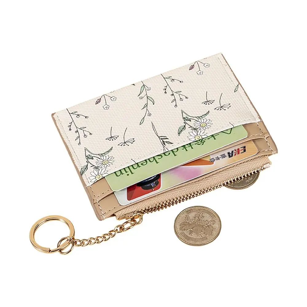 Floral Print Money Coin Purse PU Leather with Zipper Pocket Credit Card Holoder INS Style Card Wallets for Girls Students Gift