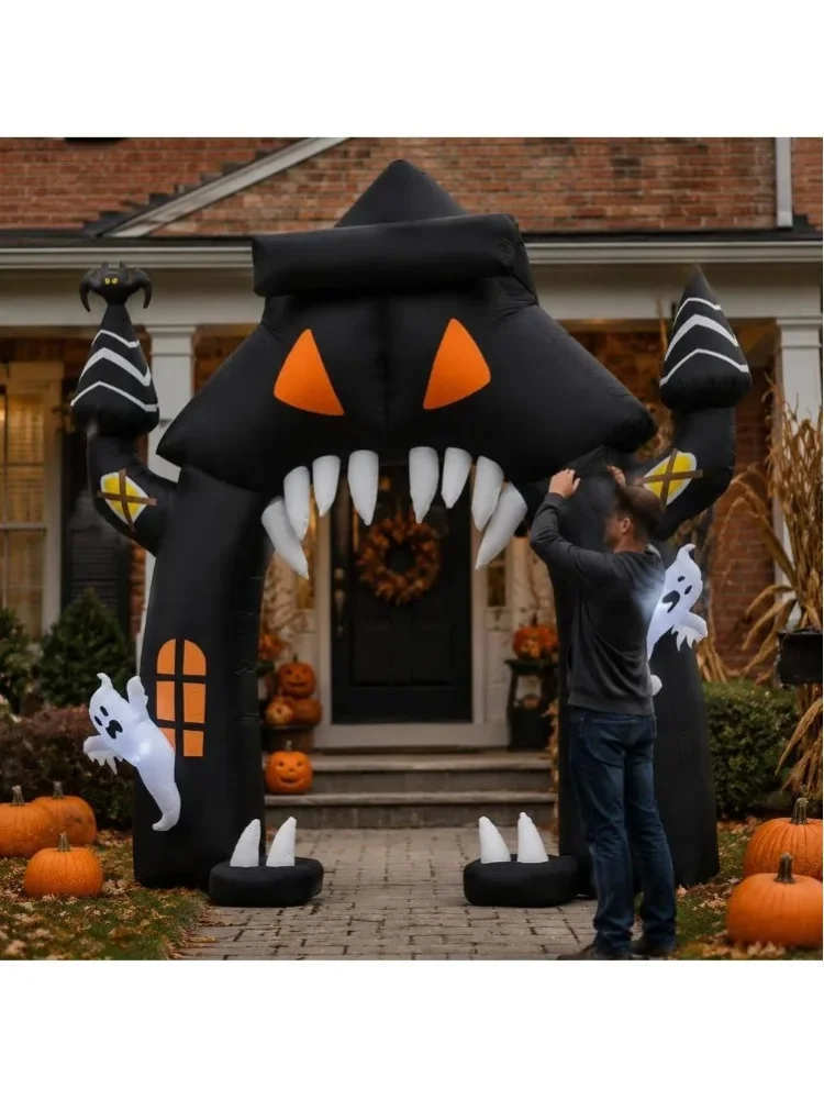 Nadmuchiwany łuk na Halloween 300 x 76 x 300 cm, materiałowy, z motywem białych duchów, do dekoracji ogrodu na imprezy plenerowe, sezonowy. — 2