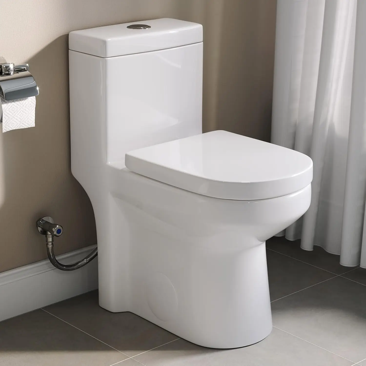 Small Compact One Piece Toilet For Bathroom, Powerful & Quiet Dual Flush Modern Toilet, 10'' Rough-In Toilet & Soft Closing Seat