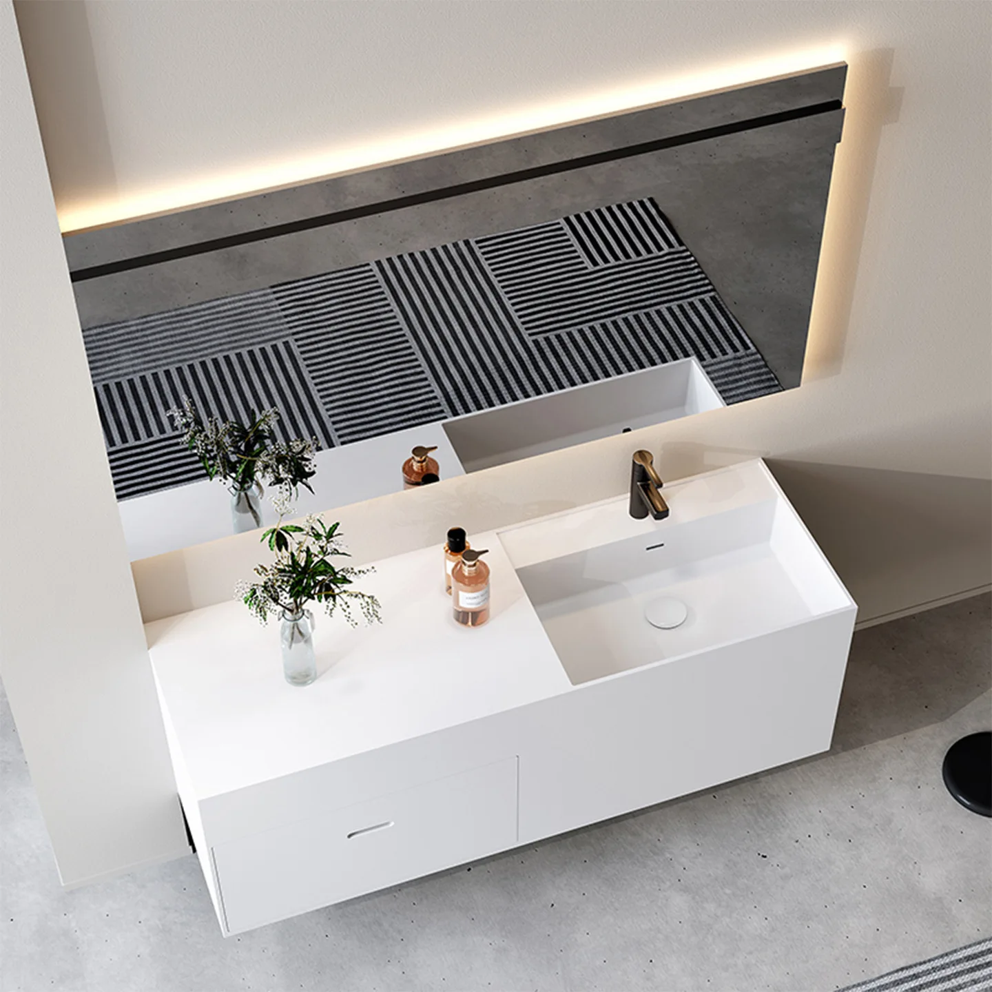 Wall-mounted Nordic style storage Artificial stone integrated bathroom  Household hotel B & B Source factory