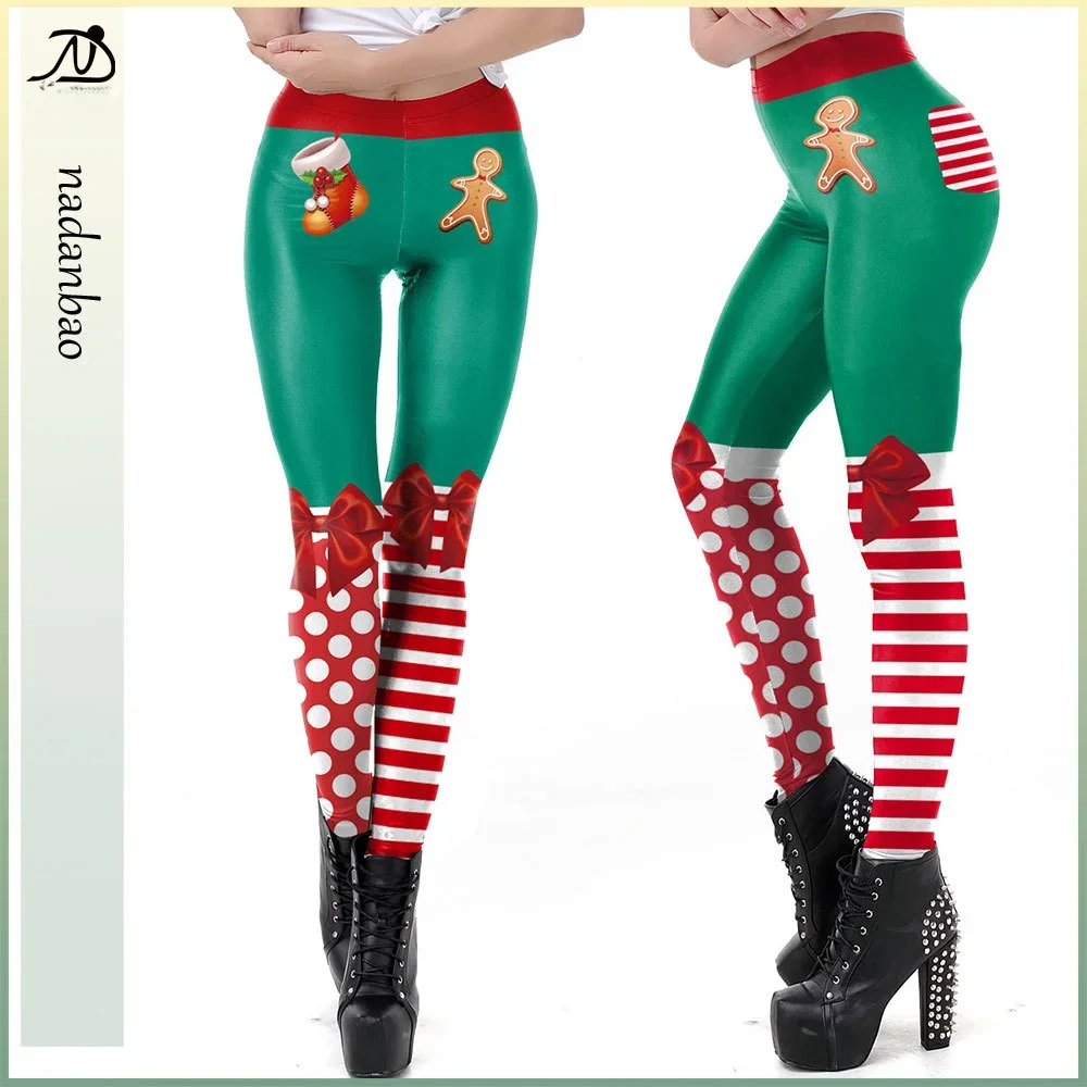 Nadanbao-Leggings drôles d'impression de nœud pour les femmes, pantalons de fête de vacances de joyeux Noël, collants élastiques sexy féminins, Fjm Long