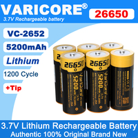 VariCore 3.7V 26650 5200mAh VC-2652 Power Rechargeable Lithium Battery 25A Discharge with Tip For Strong Light Flashlight