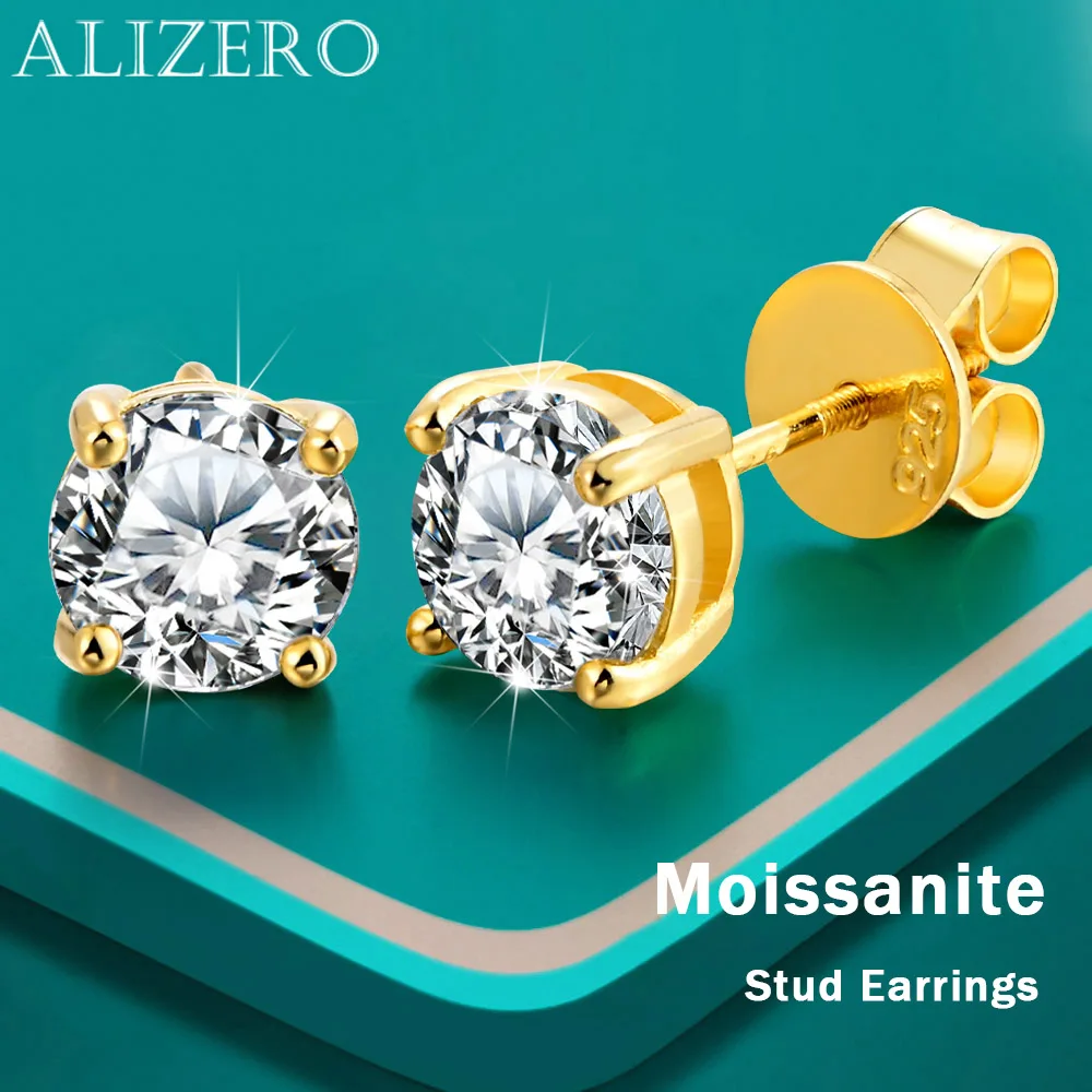 

ALIZERO 1ct D Color Moissanite Earrings s925 Sterling Sliver 18K Gold Plated Diamond Screw Stud Earring for Women Fine Jewelry