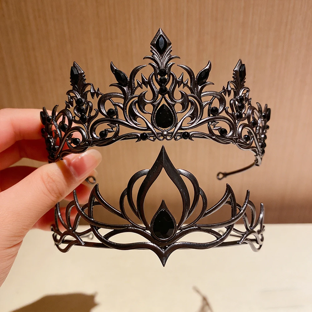 

2pcs Cool Personalized Black Diamond Crown Gothic Mysterious Headpieces For Parties Role-playing Shooting Props Hair Accessories