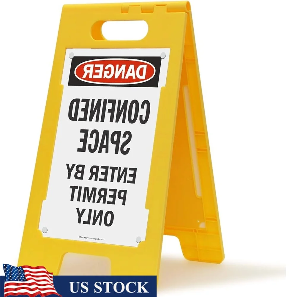 

Folding Floor Sign Confined Space Enter By Permit Only Durable Plastic Double-Sided Safety Sign Hazard Area Warning