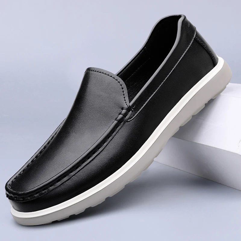 

Luxury Brand Man Shoes Genuine Leather Men's White Fashion Casual Penny Loafers Slip-on Thick Sole Office Moccasins Flats