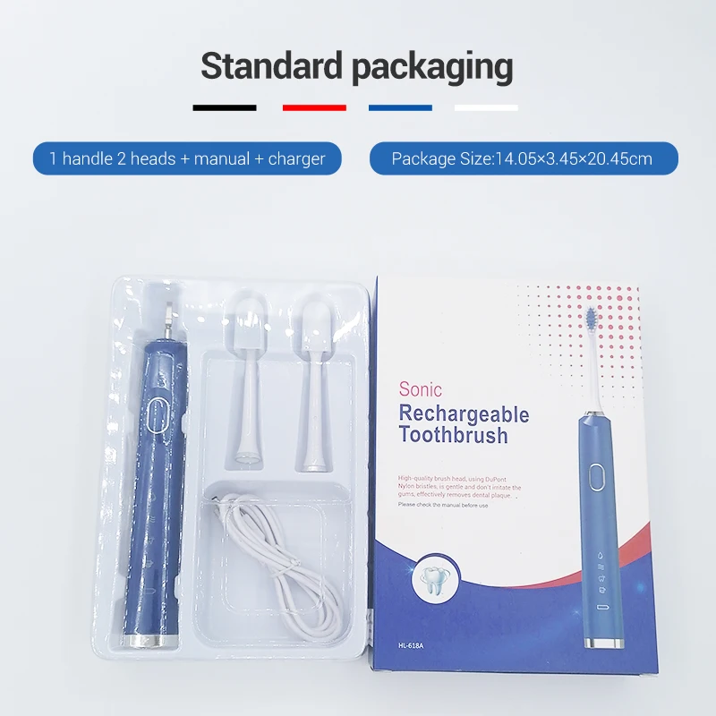 Cepillo de dientes eléctrico sónico para adulto, cabezales de repuesto recargables con carga USB, resistente al agua IPX7, temporizador inteligente