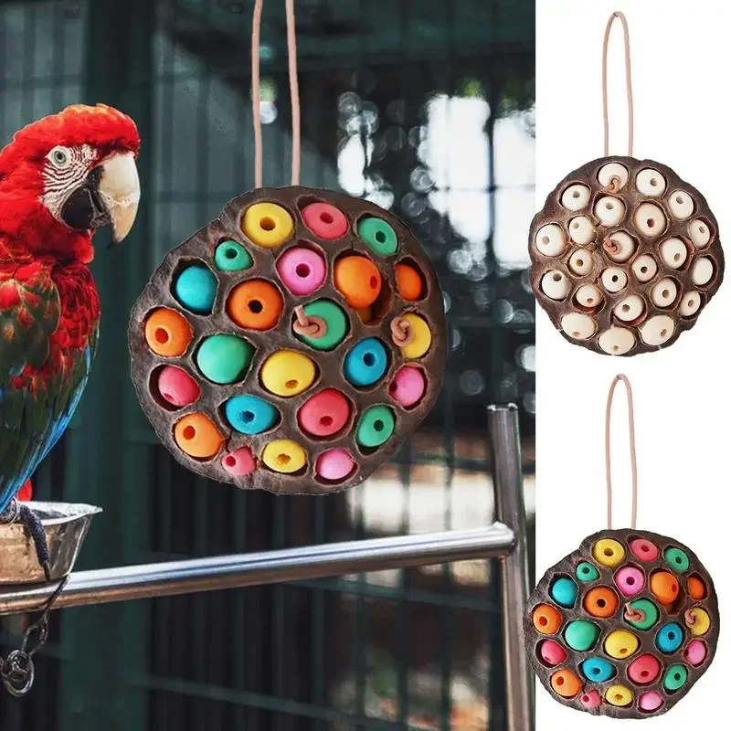 

Parrot Bird Toys Dried Lotus Seed Chewing String Wooden Beads Leather String Teething Supplies Chewing Toys