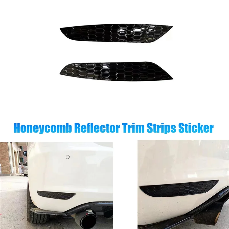 1Pair Rear Bar Honeycomb Tail Fog Light Cover Trim Styling for VW Golf 6 Rear Bumper Reflector Strips Sticker Glossy