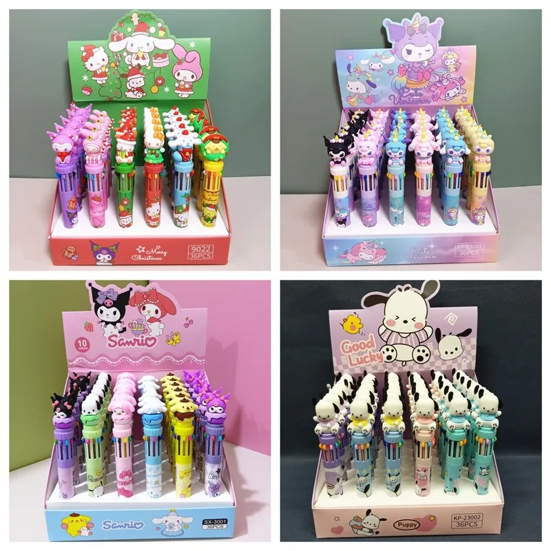 36pcs New Christmas Sanrio 10 Colors Ball Pen Cute Colorful Graffiti Hand Account Marker Pen Stationery Wholesale