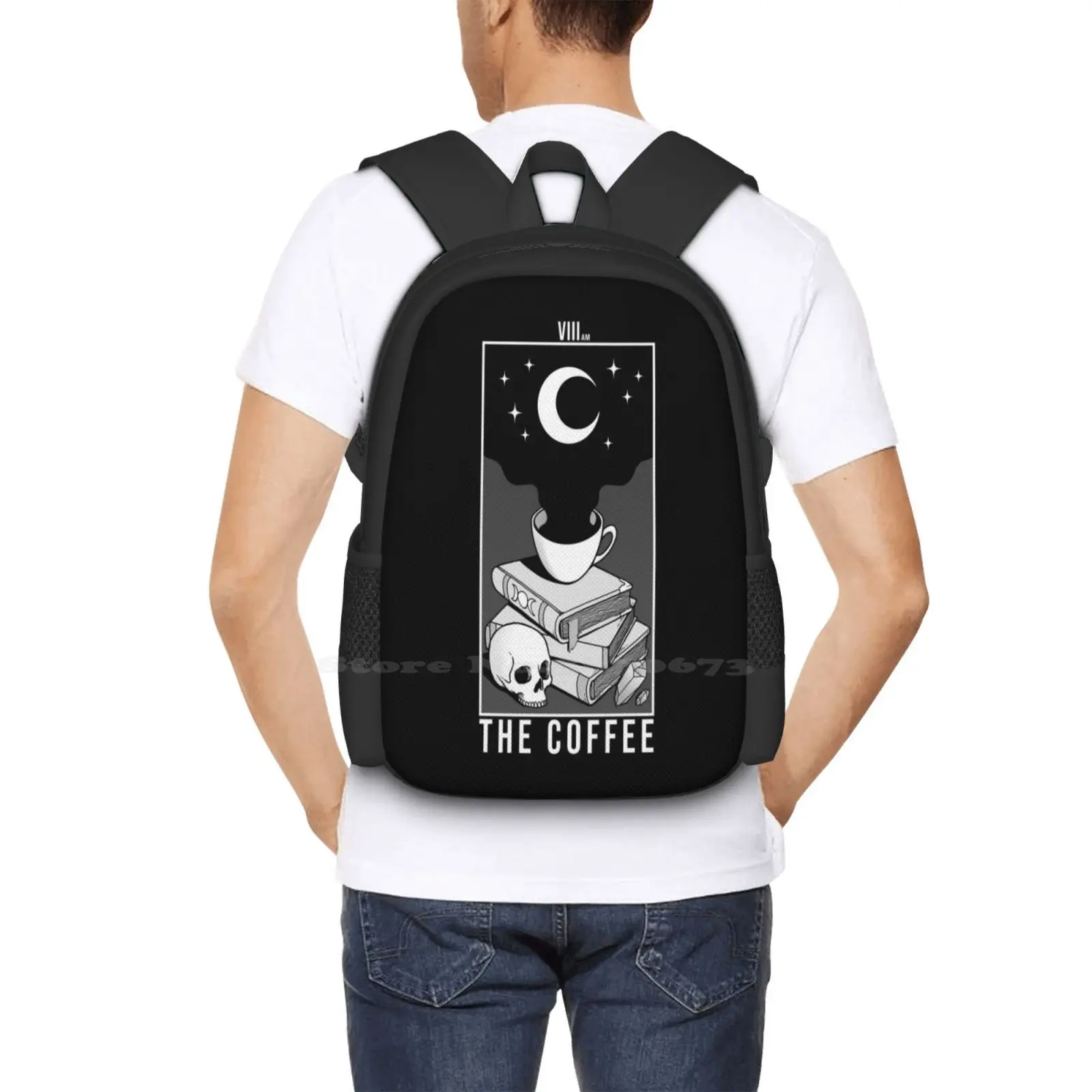 The Coffee Hot Sale Backpack Fashion Bags Coffee Tarot Occult Dark Skull Witchcraft Horror Moon Night Death Gothic Books Black