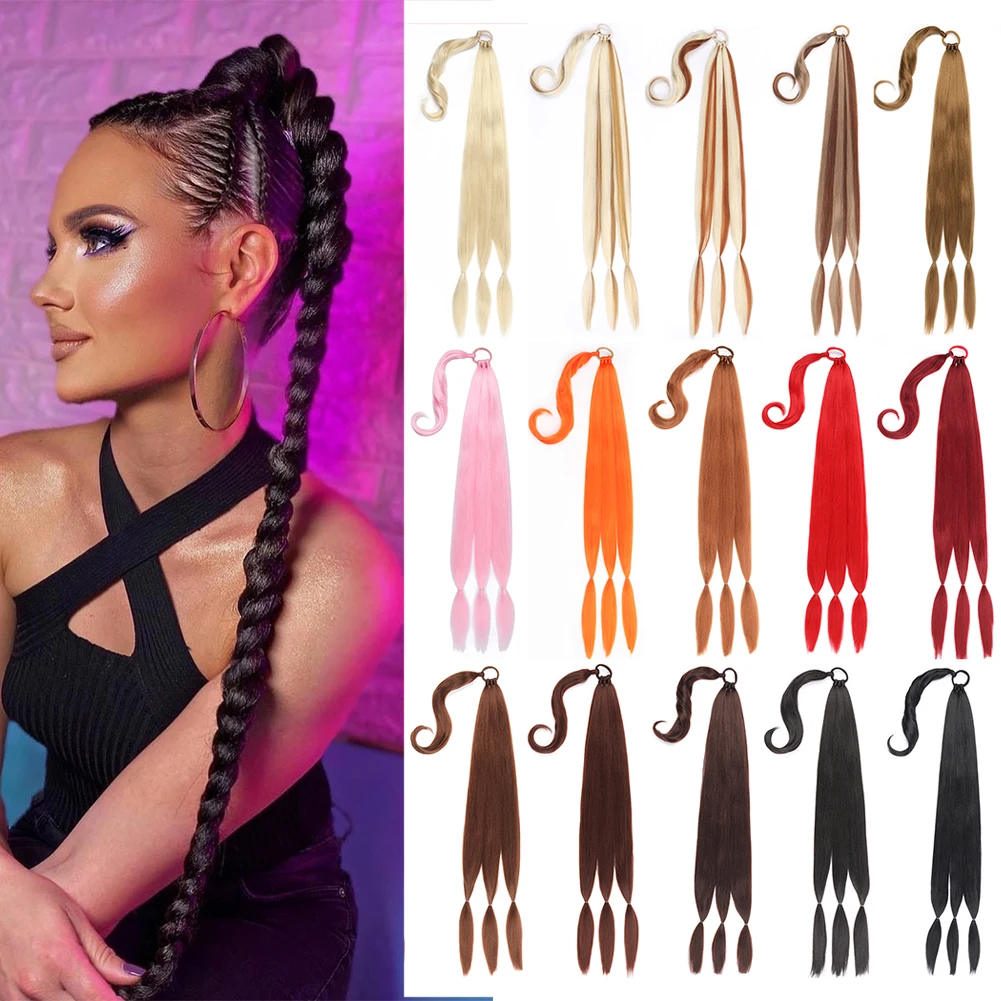 

Long DIY Braided Ponytail Synthetic Extension with Hair Tie Straight Wrap Around Hair Extensions Ponytail Natural Soft Hair