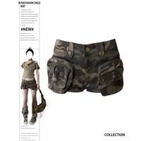Vintage Women's Denim Shorts Hight Waisted Pockets Camouflage Y2k Casual Jeans Cargo Pants Gothic Green Short Jeans 2024 Summer