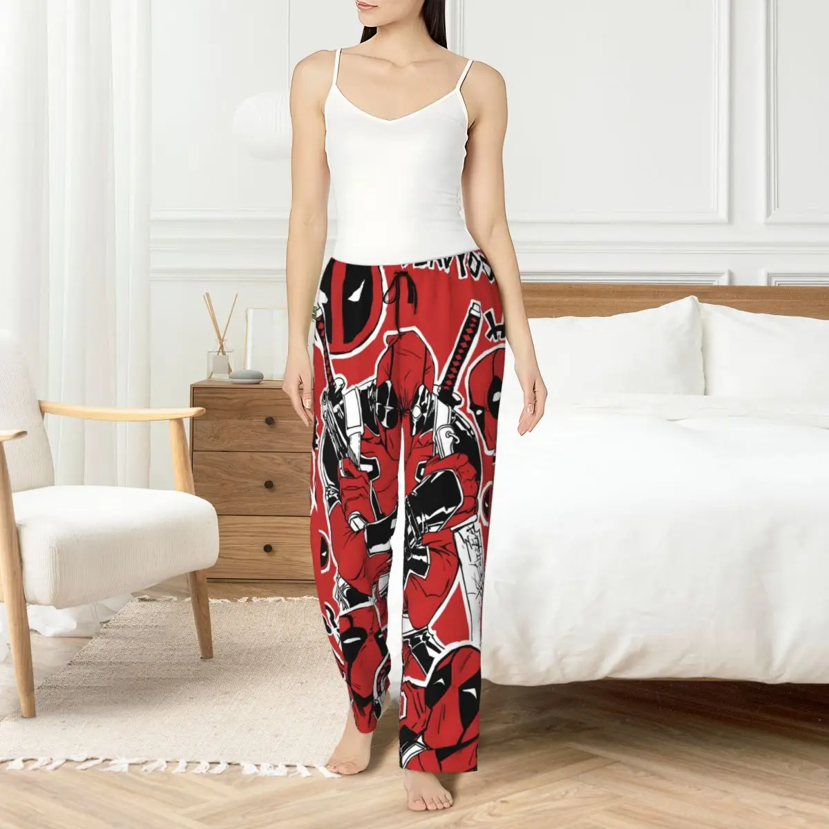 

Custom Deadpool Pajama Pants Women Comics Book Lounge Sleep Stretch Sleepwear Bottoms with Pockets
