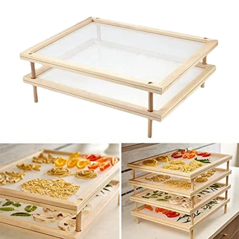 Wooden Pasta Herb Drying Rack 1/2-Tier Food-Dryer Holder Multipurpose Stackable Food Storage Rack Kitchen Organizer Supplies