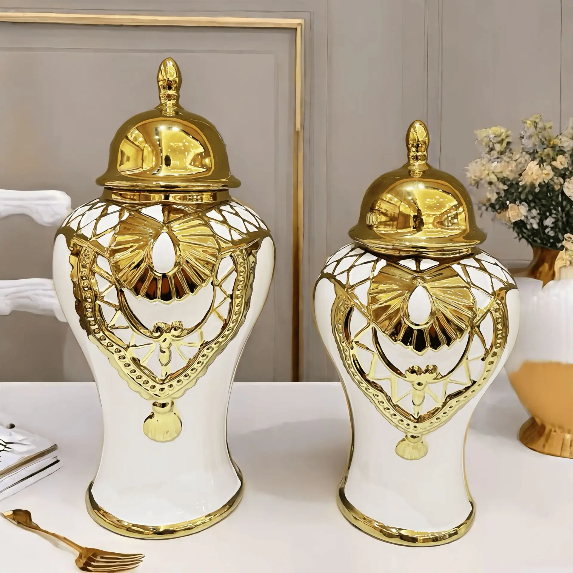 Flower Vase Ceramic Light Electroplating General jar Crafts Ornament Soft Decor Storage Pot Home Decoration Tall Floor  vase