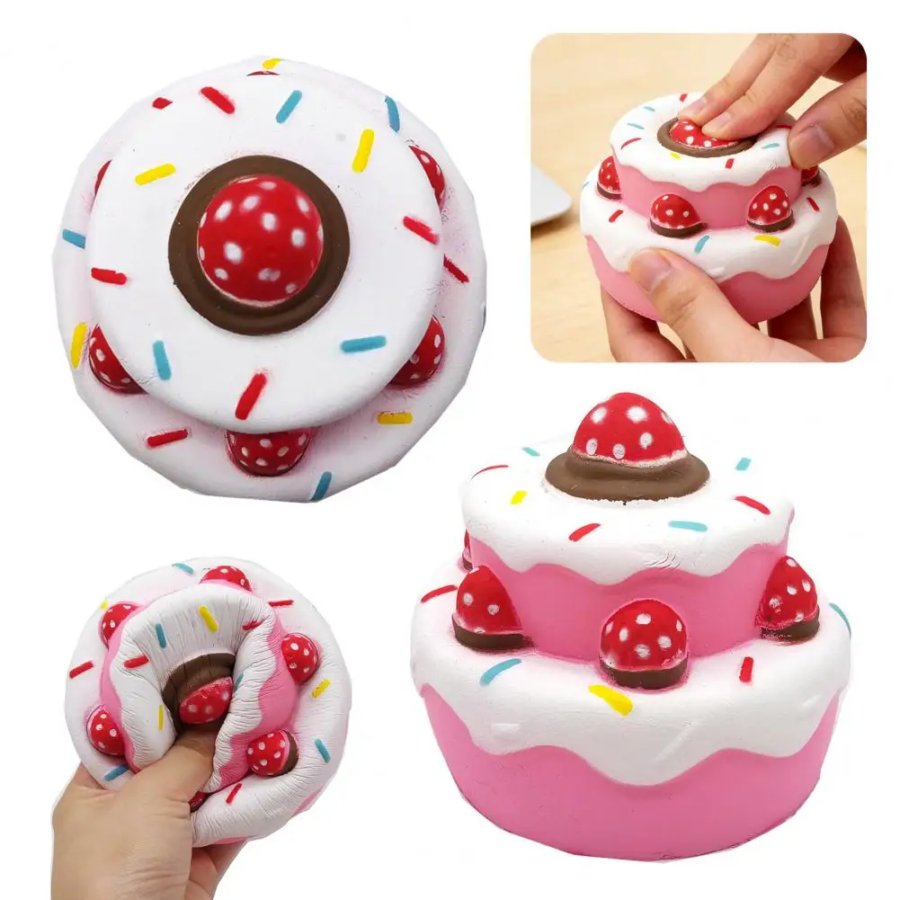 Slow Rising Fidget Toy Double-Layer Strawberry Cake Squeeze Toy Safe Stress Reliever Soft Slow Rebound Decompression Gift for Ki