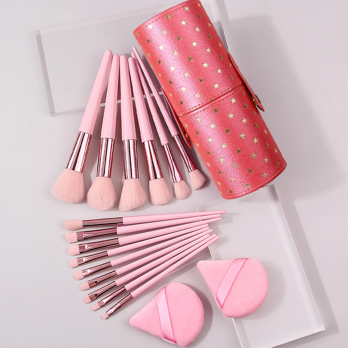 professional makeup brush set, super soft brush, desktop dust cover, storage bucket, triangular sponge, triangular powder puff