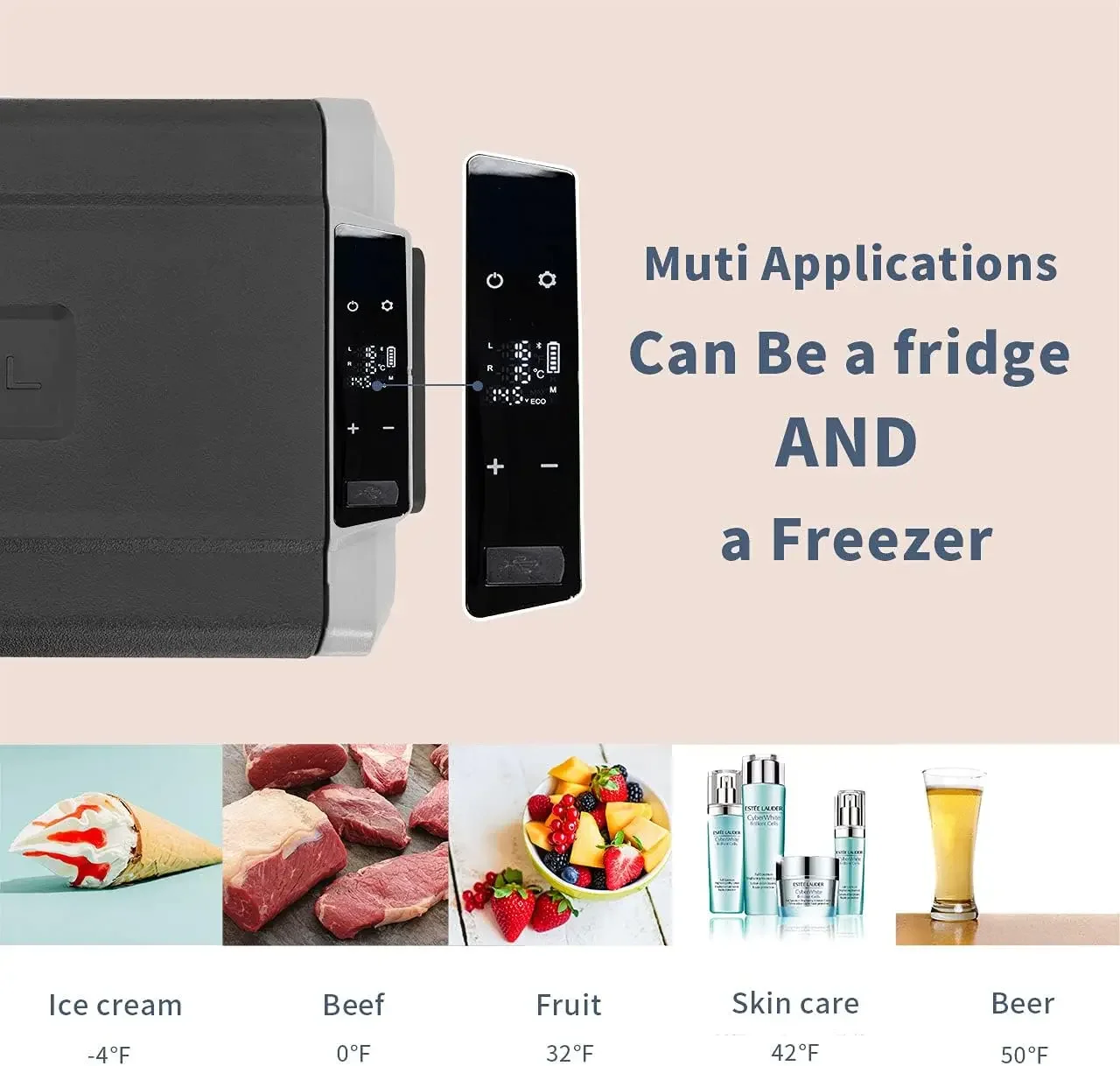 Alpicool-T60 Dual Temperature Control Refrigerator, Car Fridge Freezer, 12 Volt, 63 Quart,-4 °F ~ 68 °F, for Truck, RV