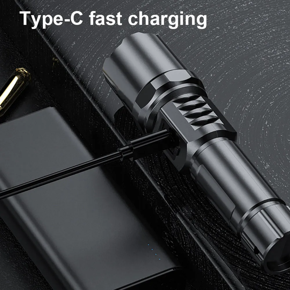Powerful Super Bright LED Flashlight With Power Display Type-C Rechargeable Light Telescopic Zoom Torch Lamp For Camping Fishing