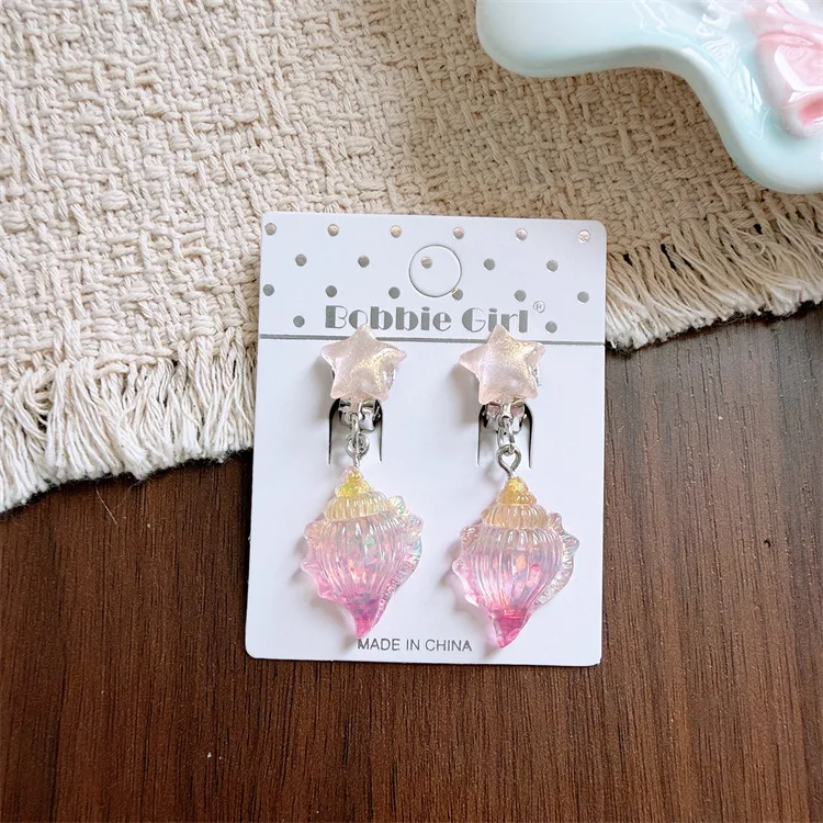 Clip Earrings Resin Non Piercing Starfish Seashell Fish Tail Colorful Marine Cartoon Cute Sturdy Versatile Comfortable for Girls