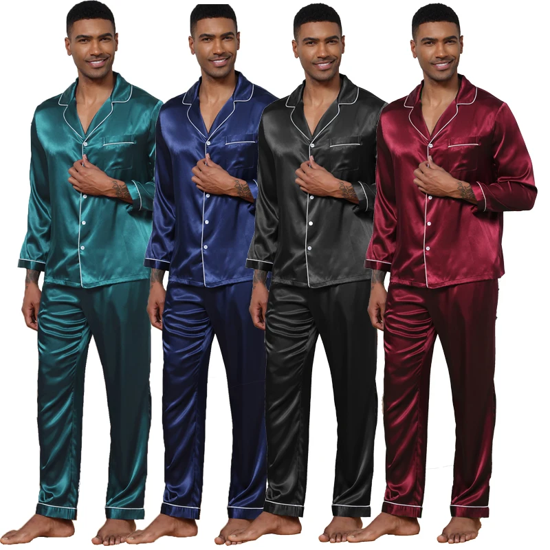 Men's comfortable leisure pajamas Spring and Autumn home wear two sets of lapel buttons cardigan models