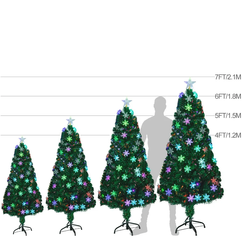 4 5 6 7FT شجرة عيد الميلاد المصنوعة من الألياف الضوئية المضاءة مسبقًا مع أضواء رقاقات الثلج LED