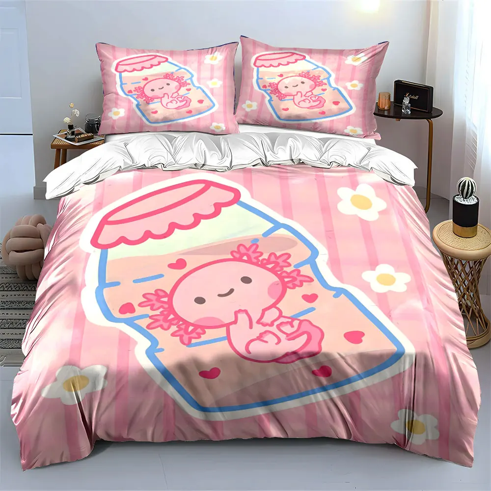 Pink sweet girl style Cute salamander Print Soft Comfortable Duvet Cover Bedding Set Included 1*Duvet Cover  2*Pillowcases