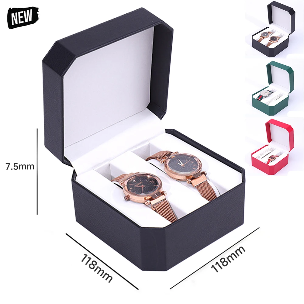 Uhren-Aufbewahrungsbox mit Kissen, PU-Leder, 2-seitige Vitrine, Armbanduhr, Uhrenhalter, Reise-Schmuck, Armband, Organizer als Geschenk