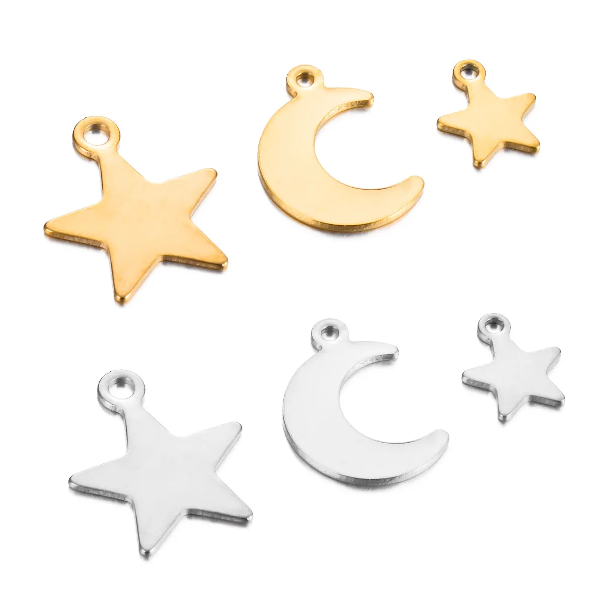 20Pcs/lot Gold Color Stainless Steel Star Moon Charms Pendant For Earrings Necklace Bracelet Crafts DIY Jewelry Making Wholesale